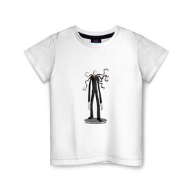 Детская футболка хлопок с принтом The Slender Man в Екатеринбурге, 100% хлопок | круглый вырез горловины, полуприлегающий силуэт, длина до линии бедер | creepypasta | hooror | man | slender | slenderman | высокий | крипипаста | слендер | тонкий | тощий | ужасы | человек