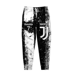 Мужские брюки 3D с принтом Ronaldo uniform в Екатеринбурге, 100% полиэстер | манжеты по низу, эластичный пояс регулируется шнурком, по бокам два кармана без застежек, внутренняя часть кармана из мелкой сетки | 7 | cristiano | juventus | ronaldo | белые | криштиану | линии | роналду | черные | ювентус