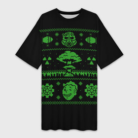 Платье-футболка 3D с принтом Новогодний Фалаут в Екатеринбурге,  |  | christmas fallout | christmas sweater | fallout | sweater | sweater style | новогодний свитер | новый год | свитер | фалаут