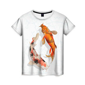 Женская футболка 3D с принтом Приношу удачу в Екатеринбурге, 100% полиэфир ( синтетическое хлопкоподобное полотно) | прямой крой, круглый вырез горловины, длина до линии бедер | вода | золотые | рыбы | счастье | удача