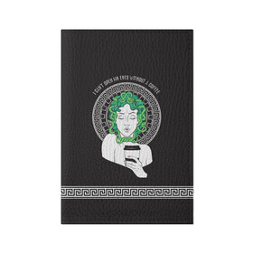 Обложка для паспорта матовая кожа с принтом Gorgon в Екатеринбурге, натуральная матовая кожа | размер 19,3 х 13,7 см; прозрачные пластиковые крепления | black magic | coffee | food | gorgon | love | magic | medusa | witchcraft | горгона | греция | кофе | магия | медуза