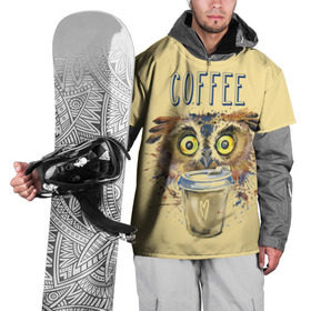 Накидка на куртку 3D с принтом Сова и кофе в Екатеринбурге, 100% полиэстер |  | coffee | food | love | owl | кофе | сова
