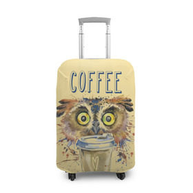 Чехол для чемодана 3D с принтом Сова и кофе в Екатеринбурге, 86% полиэфир, 14% спандекс | двустороннее нанесение принта, прорези для ручек и колес | coffee | food | love | owl | кофе | сова
