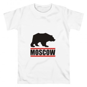 Мужская футболка хлопок с принтом Moscow в Екатеринбурге, 100% хлопок | прямой крой, круглый вырез горловины, длина до линии бедер, слегка спущенное плечо. | moscow | москва | русский