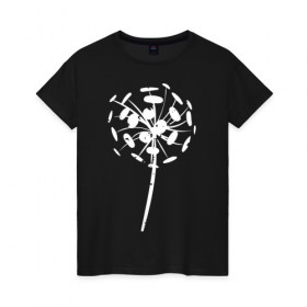 Женская футболка хлопок с принтом Одуванчик в Екатеринбурге, 100% хлопок | прямой крой, круглый вырез горловины, длина до линии бедер, слегка спущенное плечо | арт | одуванчик | пух | растения | семена | силуэт | цветы