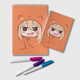 Блокнот с принтом Himouto! Umaru-chan в Екатеринбурге, 100% бумага | 48 листов, плотность листов — 60 г/м2, плотность картонной обложки — 250 г/м2. Листы скреплены удобной пружинной спиралью. Цвет линий — светло-серый
 | Тематика изображения на принте: himouto umaru chan | himouto umaruchan | komaru | my two faced little sister | tanukichi | u.m.r. | umaru doma | двуличная сестрёнка умару | умару дома