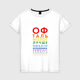 Женская футболка хлопок с принтом офтальмолог в Екатеринбурге, 100% хлопок | прямой крой, круглый вырез горловины, длина до линии бедер, слегка спущенное плечо | глазной врач | окулист | офтальмолог | офтальмология