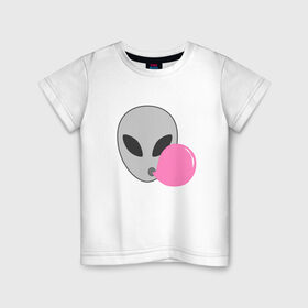 Детская футболка хлопок с принтом Инопланетная жвачка в Екатеринбурге, 100% хлопок | круглый вырез горловины, полуприлегающий силуэт, длина до линии бедер | жвачка | инопланетянин | лицо | минимализм | нло | пузырь