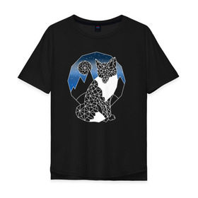 Мужская футболка хлопок Oversize с принтом Геометрическая лиса в Екатеринбурге, 100% хлопок | свободный крой, круглый ворот, “спинка” длиннее передней части | геометрия | горы | животное | звезды | леса | линии | луна | небо | ночь | треугольники | хищник