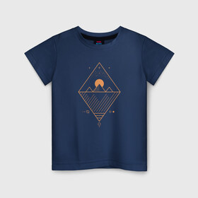 Детская футболка хлопок с принтом Осирис в Екатеринбурге, 100% хлопок | круглый вырез горловины, полуприлегающий силуэт, длина до линии бедер | line art | вода | геометрия | горы | звезда. созвездие | линии | луна | минимализм | ночь | осирис | пирамиды | планеты | солнце | тень