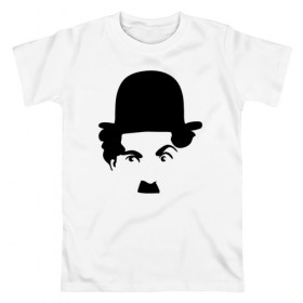 Мужская футболка хлопок с принтом Чарли Чаплин в Екатеринбурге, 100% хлопок | прямой крой, круглый вырез горловины, длина до линии бедер, слегка спущенное плечо. | глаза. котелок | знаменитость | известность | лицо | минимализм | портрет | чаплин | чарли