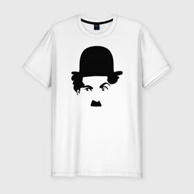 Мужская футболка хлопок Slim с принтом Чарли Чаплин в Екатеринбурге, 92% хлопок, 8% лайкра | приталенный силуэт, круглый вырез ворота, длина до линии бедра, короткий рукав | глаза. котелок | знаменитость | известность | лицо | минимализм | портрет | чаплин | чарли