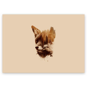 Поздравительная открытка с принтом Лесной Лис в Екатеринбурге, 100% бумага | плотность бумаги 280 г/м2, матовая, на обратной стороне линовка и место для марки
 | forest | fox | foxes | tree | trees | дерево | деревья | лес | лис | лиса | лисица | лисицы | лисы