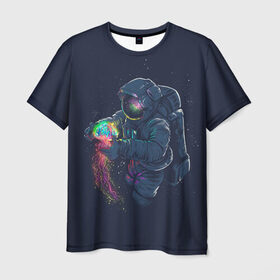 Мужская футболка 3D с принтом Космическая Медуза в Екатеринбурге, 100% полиэфир | прямой крой, круглый вырез горловины, длина до линии бедер | Тематика изображения на принте: earth | space | spaceman | земля | космонавт | космос | скафандр