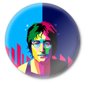 Значок с принтом Джон Леннон в Екатеринбурге,  металл | круглая форма, металлическая застежка в виде булавки | the beatles | битлз | британия | джон леннон | леннон | мир | очки | рок | рок н ролл | хиппи