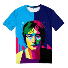 Мужская футболка 3D с принтом Джон Леннон в Екатеринбурге, 100% полиэфир | прямой крой, круглый вырез горловины, длина до линии бедер | the beatles | битлз | британия | джон леннон | леннон | мир | очки | рок | рок н ролл | хиппи