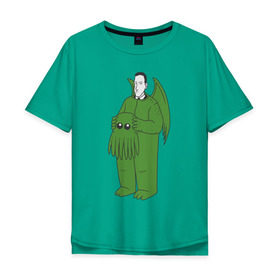 Мужская футболка хлопок Oversize с принтом Лавкрафт в Екатеринбурге, 100% хлопок | свободный крой, круглый ворот, “спинка” длиннее передней части | Тематика изображения на принте: cthulhu | cthulhu fhtagn | lovecraft | ктулху | лавкрафт