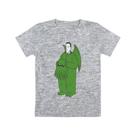 Детская футболка хлопок с принтом Лавкрафт в Екатеринбурге, 100% хлопок | круглый вырез горловины, полуприлегающий силуэт, длина до линии бедер | Тематика изображения на принте: cthulhu | cthulhu fhtagn | lovecraft | ктулху | лавкрафт