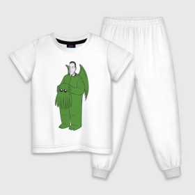 Детская пижама хлопок с принтом Лавкрафт в Екатеринбурге, 100% хлопок |  брюки и футболка прямого кроя, без карманов, на брюках мягкая резинка на поясе и по низу штанин
 | cthulhu | cthulhu fhtagn | lovecraft | ктулху | лавкрафт