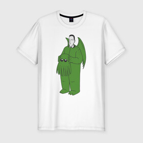 Мужская футболка хлопок Slim с принтом Лавкрафт в Екатеринбурге, 92% хлопок, 8% лайкра | приталенный силуэт, круглый вырез ворота, длина до линии бедра, короткий рукав | cthulhu | cthulhu fhtagn | lovecraft | ктулху | лавкрафт