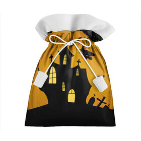 Подарочный 3D мешок с принтом Страшный домик в Екатеринбурге, 100% полиэстер | Размер: 29*39 см | halloween | ведьма | замок | кладбище | кресты | луна | могилы | мышь | надгробья | ночь | призрак | страшно | хэллоуин