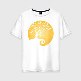Женская футболка хлопок Oversize с принтом Дерево на фоне луны в Екатеринбурге, 100% хлопок | свободный крой, круглый ворот, спущенный рукав, длина до линии бедер
 | halloween | дерево | луна | мыши | ночь | страшно | хэллоуин