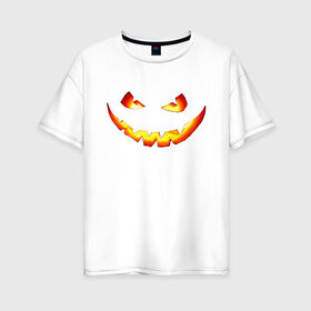 Женская футболка хлопок Oversize с принтом Улыбка тыквы в Екатеринбурге, 100% хлопок | свободный крой, круглый ворот, спущенный рукав, длина до линии бедер
 | halloween | глаза | глазки | зубы | лицо | ночь | призрак | рот | страшно | тыква | улыбка | хэллоуин