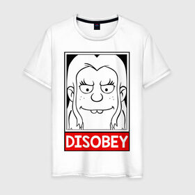 Мужская футболка хлопок с принтом Disobey в Екатеринбурге, 100% хлопок | прямой крой, круглый вырез горловины, длина до линии бедер, слегка спущенное плечо. | disenchantment | elfo | мэтт гроунинг | разочарование | тролль | элфо | эльф