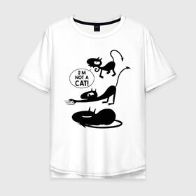 Мужская футболка хлопок Oversize с принтом Not a CAT! в Екатеринбурге, 100% хлопок | свободный крой, круглый ворот, “спинка” длиннее передней части | disenchantment | luci | кот | люси | мэтт гроунинг | разочарование | тролль | эльф