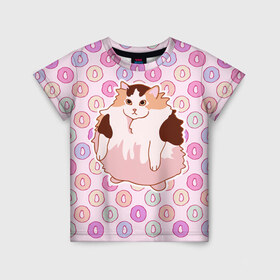 Детская футболка 3D с принтом Loops в Екатеринбурге, 100% гипоаллергенный полиэфир | прямой крой, круглый вырез горловины, длина до линии бедер, чуть спущенное плечо, ткань немного тянется | Тематика изображения на принте: cat | fat | internet | loops | meme | интернет | кот | лупс | мем