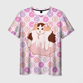 Мужская футболка 3D с принтом Loops в Екатеринбурге, 100% полиэфир | прямой крой, круглый вырез горловины, длина до линии бедер | cat | fat | internet | loops | meme | интернет | кот | лупс | мем