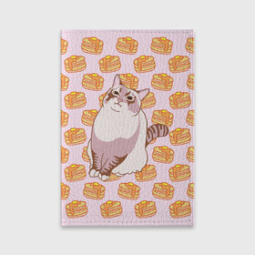 Обложка для паспорта матовая кожа с принтом Блины в Екатеринбурге, натуральная матовая кожа | размер 19,3 х 13,7 см; прозрачные пластиковые крепления | Тематика изображения на принте: cat | fat | internet | meme | pancakes | блины | интернет | кот | лупс | мем