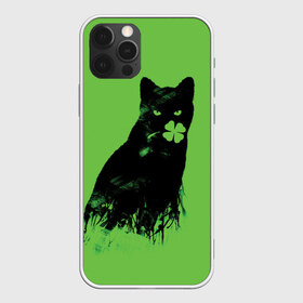 Чехол для iPhone 12 Pro Max с принтом Кот и Клевер в Екатеринбурге, Силикон |  | cat | clover | ireland | patric saint day | день святого патрика | ирландия | клевер | кот | кошка | черная кошка