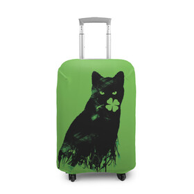 Чехол для чемодана 3D с принтом Кот и Клевер в Екатеринбурге, 86% полиэфир, 14% спандекс | двустороннее нанесение принта, прорези для ручек и колес | cat | clover | ireland | patric saint day | день святого патрика | ирландия | клевер | кот | кошка | черная кошка