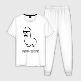 Мужская пижама хлопок с принтом Альпака-помогака в Екатеринбурге, 100% хлопок | брюки и футболка прямого кроя, без карманов, на брюках мягкая резинка на поясе и по низу штанин
 | альпака