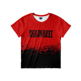 Детская футболка 3D с принтом RED DEAD REDEMPTION 2 в Екатеринбурге, 100% гипоаллергенный полиэфир | прямой крой, круглый вырез горловины, длина до линии бедер, чуть спущенное плечо, ткань немного тянется | gamer | gun | logo | play | player | rdr2 | red dead redemption 2 | rockstar | western | вестерн | ковбои | компьютерные игры 2019 | криминал | лого | рокстар