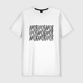 Мужская футболка хлопок Slim с принтом Amor Amor Amor в Екатеринбурге, 92% хлопок, 8% лайкра | приталенный силуэт, круглый вырез ворота, длина до линии бедра, короткий рукав | егор крид | любовь | надпись | тату | холостяк
