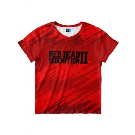 Детская футболка 3D с принтом RED DEAD REDEMPTION 2 в Екатеринбурге, 100% гипоаллергенный полиэфир | прямой крой, круглый вырез горловины, длина до линии бедер, чуть спущенное плечо, ткань немного тянется | gamer | gun | logo | play | player | rdr2 | red dead redemption 2 | rockstar | western | вестерн | ковбои | компьютерные игры 2019 | криминал | лого | рокстар