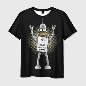Мужская футболка 3D с принтом Kill All Humans в Екатеринбурге, 100% полиэфир | прямой крой, круглый вырез горловины, длина до линии бедер | all | bender | futurama | humans | kill | бендер | близок | всех | конец | людей | футурама