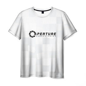 Мужская футболка 3D с принтом Aperture Labs в Екатеринбурге, 100% полиэфир | прямой крой, круглый вырез горловины, длина до линии бедер | Тематика изображения на принте: лаборатория | портал