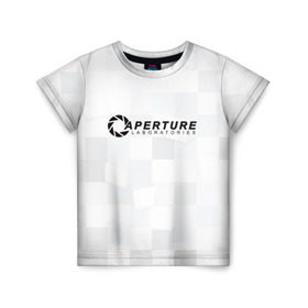 Детская футболка 3D с принтом Aperture Labs в Екатеринбурге, 100% гипоаллергенный полиэфир | прямой крой, круглый вырез горловины, длина до линии бедер, чуть спущенное плечо, ткань немного тянется | лаборатория | портал