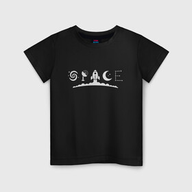 Детская футболка хлопок с принтом Космос в Екатеринбурге, 100% хлопок | круглый вырез горловины, полуприлегающий силуэт, длина до линии бедер | spase | волны | галактика | дым | звезды | космос | луна | месяц. текст | минимализм | надпись | радар | ракета | созвездие | спутник | стилизация | тарелка | шрифт