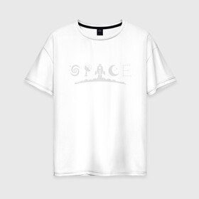 Женская футболка хлопок Oversize с принтом Космос в Екатеринбурге, 100% хлопок | свободный крой, круглый ворот, спущенный рукав, длина до линии бедер
 | spase | волны | галактика | дым | звезды | космос | луна | месяц. текст | минимализм | надпись | радар | ракета | созвездие | спутник | стилизация | тарелка | шрифт