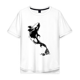 Мужская футболка хлопок Oversize с принтом Чернильный дельфин в Екатеринбурге, 100% хлопок | свободный крой, круглый ворот, “спинка” длиннее передней части | блики | брызги | дельфин. животное. клякса | касатка | минимализм | пятно | чернила