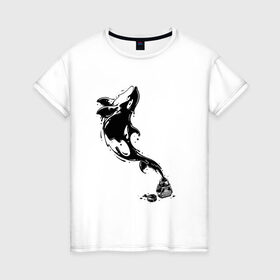 Женская футболка хлопок с принтом Чернильный дельфин в Екатеринбурге, 100% хлопок | прямой крой, круглый вырез горловины, длина до линии бедер, слегка спущенное плечо | блики | брызги | дельфин. животное. клякса | касатка | минимализм | пятно | чернила