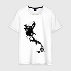 Мужская футболка хлопок с принтом Чернильный дельфин в Екатеринбурге, 100% хлопок | прямой крой, круглый вырез горловины, длина до линии бедер, слегка спущенное плечо. | Тематика изображения на принте: блики | брызги | дельфин. животное. клякса | касатка | минимализм | пятно | чернила