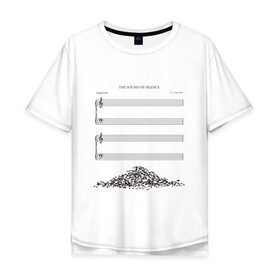 Мужская футболка хлопок Oversize с принтом Звук тишины в Екатеринбурге, 100% хлопок | свободный крой, круглый ворот, “спинка” длиннее передней части | горка | звук | куча | мелодия | минимализм | ноты | страница | тетрадь | тишина