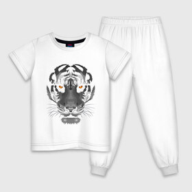 Детская пижама хлопок с принтом Белый тигр в Екатеринбурге, 100% хлопок |  брюки и футболка прямого кроя, без карманов, на брюках мягкая резинка на поясе и по низу штанин
 | Тематика изображения на принте: белый | голова | лицо | портрет | тигр | хищник | шерсть