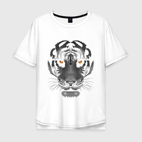 Мужская футболка хлопок Oversize с принтом Белый тигр в Екатеринбурге, 100% хлопок | свободный крой, круглый ворот, “спинка” длиннее передней части | белый | голова | лицо | портрет | тигр | хищник | шерсть