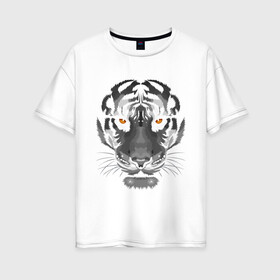 Женская футболка хлопок Oversize с принтом Белый тигр в Екатеринбурге, 100% хлопок | свободный крой, круглый ворот, спущенный рукав, длина до линии бедер
 | белый | голова | лицо | портрет | тигр | хищник | шерсть